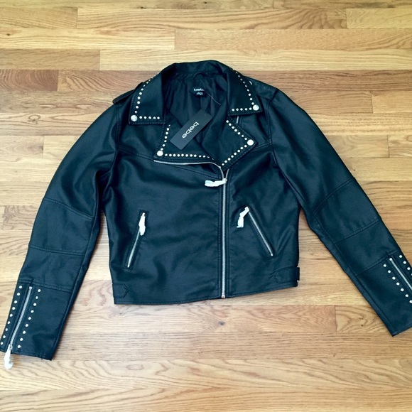 Bebe Jackets & Blazers - [M] NWT Bebe Faux Leather Moto Studded jacket